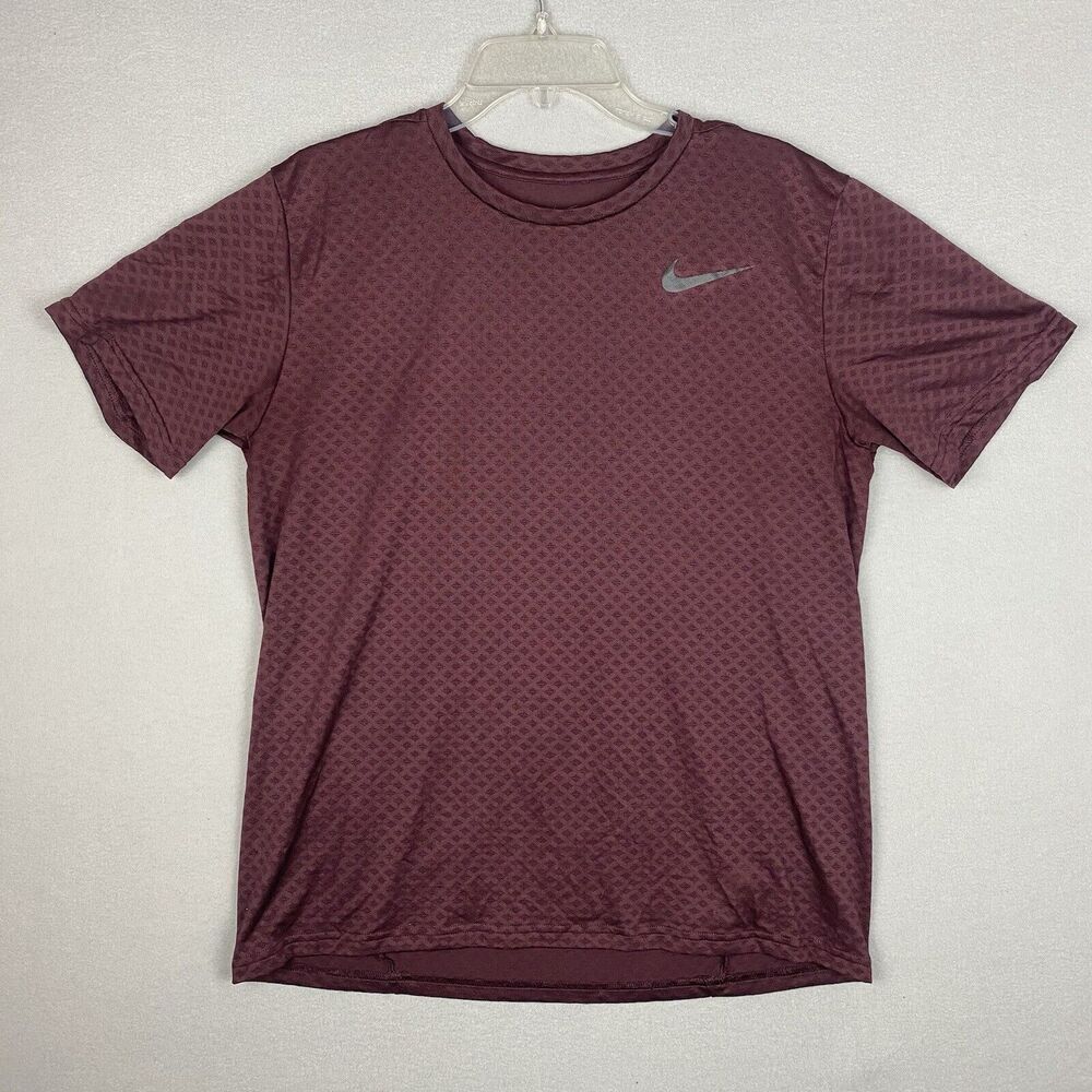 Nike Mens Breathe Training Shirt Size L Maroon Red Short Sleeve 886742-652 Run